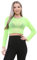 WearAll Womens Sheer Mesh Crop Top Ladies Long Sleeve Crew Neck Plain Stretch New - Neon Green - 8-10