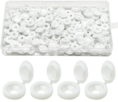 100 Pcs Plastic Hinged Cover Caps, 0.34 Inch Snap-On Replacement Decorative Covers for M4 Screws, White