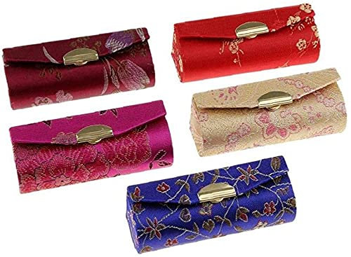 U-K 5 Stück Lippenstift Etui mit Spiegel, Chinesisches Traditionelles Blumendesign Make- up Halter Box LipCarry Etui Reise Zufällige FarbeNützlich und praktisch