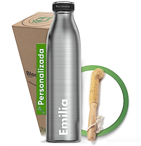 Blockhütte Gourde Personnalisable en Acier Inox I Gourde 1L I Bouteille Isotherme 1l pour le Fitness I Bouteille Sport Sans BPA et Étanche – Water Bottle pour Sport, Randonnée, Gym