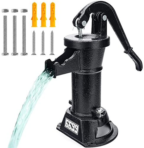 6699 Bomba de jarra de hierro fundido duradera y manual antigua, bomba de succión de pozo, bomba de transferencia de agua, 25 pies, elevación máxima, fácil instalación para jardín, estanque, patios