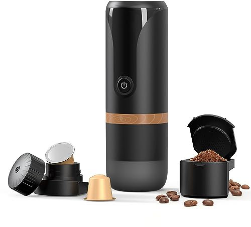Pilipane Manual Espresso with Rich and Thick Crem,Portable Mini Battery Espresso Machine with 3-4 Mins Self-Heating, Compatible with NS Capsule & Ground Coffee for Camping, Travel, RV