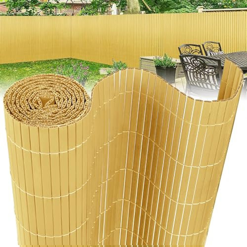 ACXIN PVC Sichtschutzmatte, Doppelte Verstärkung Sichtschutz Wetterfest Sichtschutzzaun mit Kabelbindern, Balkonverkleidung Windschutz Verstärkte Lamellen, Bambus, 120 * 600cm
