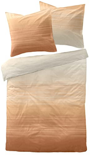 Dormisette Mako Satin Bettwäsche Sunset Farbe: Terracotta Natur 135x200 + 80x80 cm Reißverschluss 100% Baumwolle