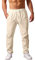 Cegerne Herren Leinenhose Lang Leicht Sommerhose Mittelalter Loose Fit Freizeithose Elastischer Bund mit Kordelzug für Urlaub Strand Alltag, Beige-1, L