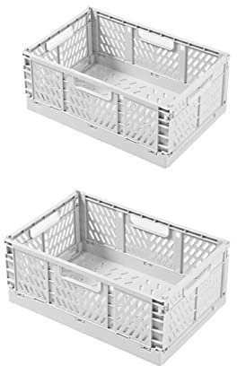 Klappboxen Faltbar Stabil, 2 Stück Klappboxen mit Tragegriff zum Einfachen Transport, 43 * 29 * 16,7 cm, Klappkiste Geeignet für Büro, Schlafzimmer, Badezimmer, Raum Aufgeräumt zu Halten, Weiß