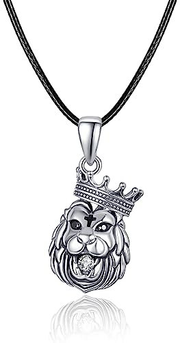 REDSUN 925 Sterling Silber Löwenkönig Halskette für Männer Jungen Krone Löwenkopf Anhänger Halskette Cubic Zirkonia Hip Hop Schmuck