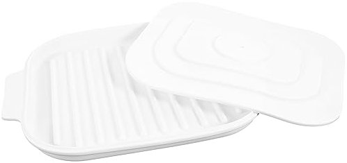 UPKOCH Microwave Bacon Crisper Tray Bacon Cooker Grill Pan with Lid Cooking Grill Tray for Veggies Grilling Bacon Reheating Pizza White
