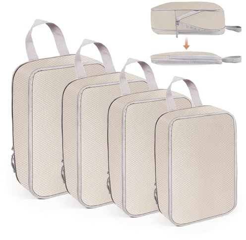 WUFANC Set di 4 Packing Cubes,Compression Organizzatori con Doppia Cerniera Impermeabili,Essenziale per Viaggi con Valigia e Zaino