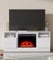 M.C.Haus Chimenea Eléctrica con Soporte de TV, Chimenea de 58.8cm, para TV de Hasta 143.9cm*80cm,Entretenimiento en Textura de Madera con Luz LED, Mueble de Realce y Frente de Cristal, 147.3cm, Blanco
