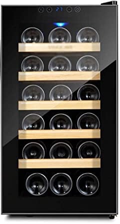 Frigo per Vini, Cantinetta per Vini da 18 Bottiglie, Cantinetta per Vini da Libera Installazione con Raggi UV/Porta in Vetro Temperato Antigelo, Compressore ad Alta Efficienza, Luce LED Blu, Por