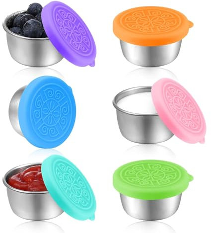 Wilsonzin 6Pcs Recipientes para Alimentos con Tapas de Silicona recipientes de aderezo de ensalada,a prueba de fugas, reutilizables, juego de tazas de salsa para almuerzo, caja bento