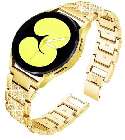 LKQASD Diamantarmband Kompatibel mit Galaxy Watch 6/4/Classic/5/pro/Active 2 40 mm 44 mm Metall 20 mm 22 mm Gliederarmband Kompatibel mit GT 2-3-Pro-Band(Gold 05,Galaxy 6 40mm 44mm)