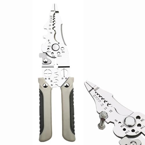 Multifunctional Wire Stripper Crimper Cable Cutter Pliers, 10 in 1 Electric Wire Stripper Tool, Wire Strippers Electrical, Professional Electrician Pliers with Screw Cutter (Straight Head)