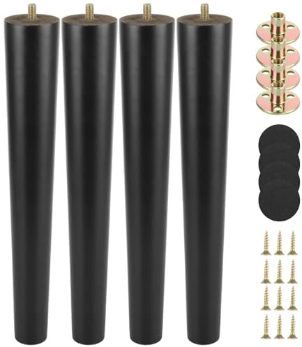 VIDETOL 40cm Wooden Furniture Legs Set of 4, Nature Solid Wooden Sofa Legs, Black Sofa Replacement Feet with Mounting Plate & Screws for Cabinet, Bed, Chair, Sofa, Dresser Table, Cupboard and Couch