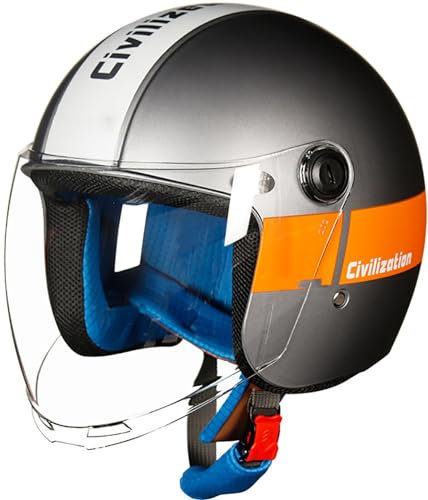 Demi Coquille Casque De Moto 3/4 Vintage Casque Moto Bols, Retro Casque De Moto Jet ECE Homologué en pour Homme Et Femme, Scooter Moped Pilot Chopper Casque avec Visière 6,55-62cm