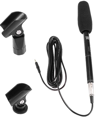 BESTonZON Microfono Portatile da Intervista per Camera, Compatto | Uscita Jack 3, 5mm, Riduzione Rumore, Plastico e Metallo Nero, Vlogging e Registrazione su Mirrorless