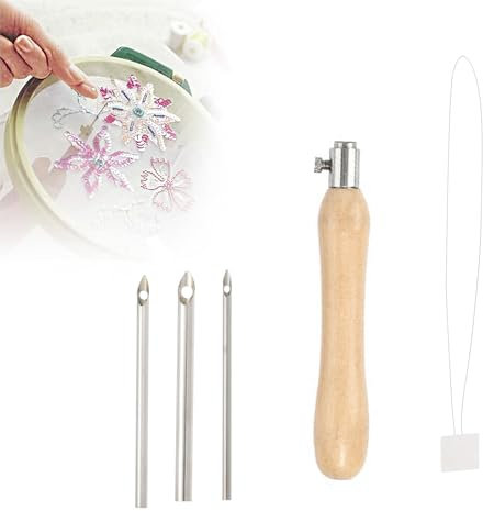 5 Stück Stickerei Starter Kit, Punch Needle Kit Einstellbare Stanznadel Werkzeug Stickstift Stanznadel Tuch Stanznadel Set für Stickgarn Kreuzstich Anfänger für Wolle Vliesstoffe Garnfilzmaterialien