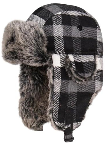 bomhys Russische Mütze Wintermützen Für Herren, Bombermütze, Fell, Rot, Warme Ohrenklappe, Winddicht, Für Damen, Dicker, Kariert, Russische Uschanka-Mütze, Grau, 56–58 cm