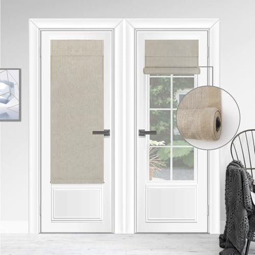 WDFour Cordless Blackout Door Curtains, Triple Layers 100% Light Blocking & UV Protect, Noiseless Adjustable Roller Shade, No Drill Window Blinds for Office, Ward, Home (24Wx70L,Hemp gray,Pack of 1)
