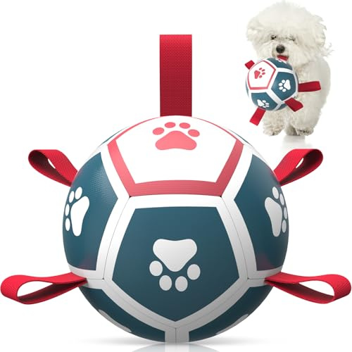 HETOO Dog Balls Dog Football Toys Dog Toy Ball (5 Inch Small Red Blue) | Durable high bounce floating dog balls, dog water toys, interactive dog ball indoor outdoor play, ideal dog birthday gifts