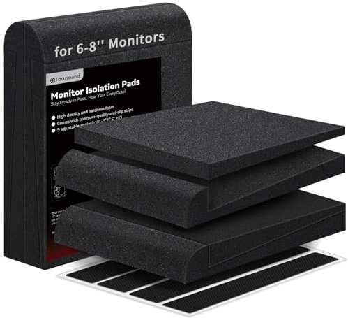 Focusound Studio Monitor Isolation pads for 6-8 Inches Monitors, 2 Pack High Density Acoustic Speaker Isolation Pads Foam