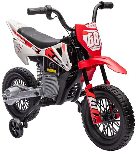 AIYAPLAY Moto électrique Enfants, Moto Cross pour Enfants, 2 Moteurs 12V Puissant, Vitesse Max. 5 km/h, Roues d'entraînement, système de Suspension, Musique, pour 3 à 6 Ans, Rouge