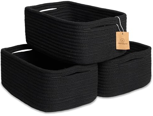 NaturalCozy Rechteckige Aufbewahrungskörbe für Regale, 30 x 20,3 x 11,4 cm, Baumwollseil, gewebte kleine Körbe zum Organisieren, kleine Aufbewahrungskörbe für Kinderzimmer, Badezimmer, Schrank, Regal
