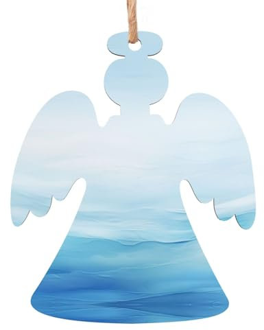 Ornamenti per albero di Natale in legno strutturato ombreggiato con ritagli in legno - Fette di Natale in legno con stampa blu