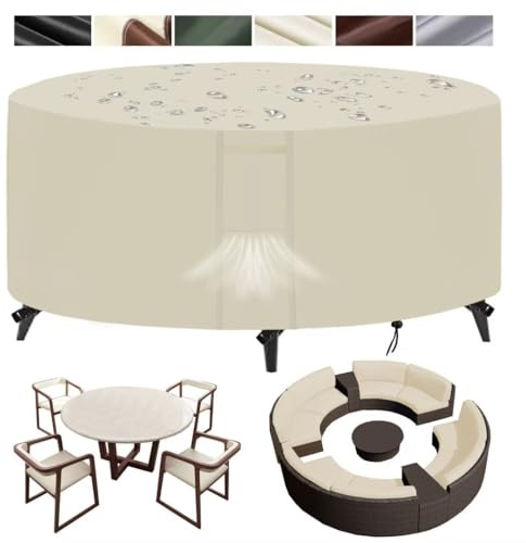 nvdsivee Abdeckung für Gartenmöbel Wasserdicht Abdeckplane für Gartentisch Rund Schutzhülle Gartenmöbel Winddicht 420D Oxford Gewebe Gartentisch Abdeckung Beige 200x75cm