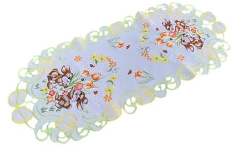 Gelb-orange Tulpen, Ostern Osterhasen weißer Tischläufer Tischdecke Mitteldecke (ca. 40x90 cm)