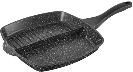 Sitram 716947 Poêle 2 sections 26x26cm frire et griller en Fonte d'aluminium noir - Poêle antiadhésive compartimentée - manche bakelite thermorésistant - tous feux + induction