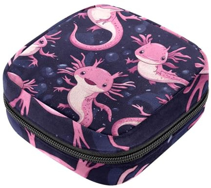 Beutel für die erste Periode für die Schule, Damenbinden-Aufbewahrungstasche, Cartoon-Axolotl mit Korallenmuster, Reißverschluss, Menstruationstassenbeutel, Tamponbeutel für Frauen
