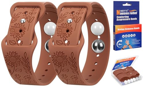 Travel Sickness Bands, Adjustable Acupressure Decoration Wristbands, Acupressure Nausea Relief Band for Morning Motion Sickness, Bands for Car Sea Fly Sickness-Brown