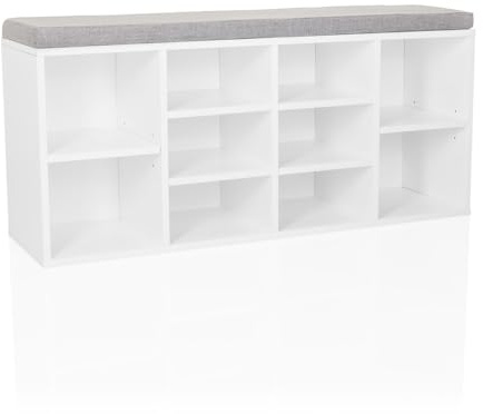 hjh LIVING Schuhschrank mit 10 Fächern ESTHA 10 Sitzbank mit gepolsterter Sitzfläche, Schuhbank 48,5x103,5x29,5 cm, Weiß/Grau
