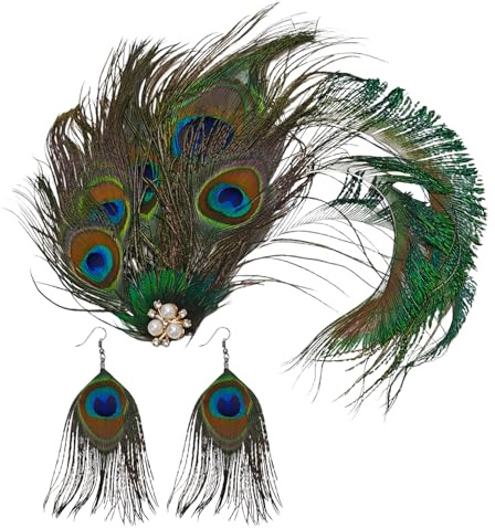 UDNFHL 1 -Teiliges Pfau -Pelz -Kopfschmuck Und 1 Paar Ohrringe, Elee Haarzubehör, Party -Kleidungszubehör, Kreatives Design -Accessoires.