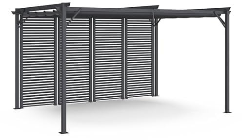 IDMarket - Pergola édition Collector persienne Toit rétractable 3x4M 4 pans modulables Gris Anthracite