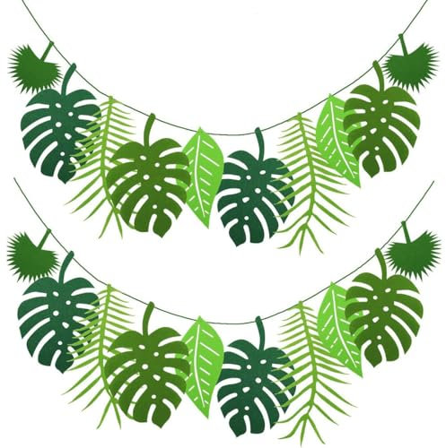 JEYORZY 2 Stück Dschungel Deko Geburtstag, Palmblätter Deko Dschungel Party Deko Blätter Girlande, Künstliche Tropische Blätter Dekoration, Palmenblätter Geburtstagsdeko für Geburtstag, Hawaii-Party