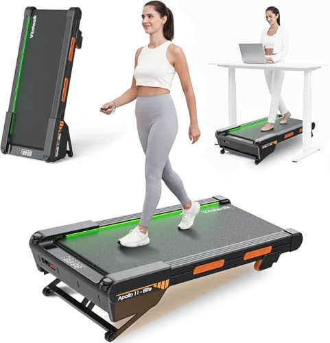 Vitalwalk Walking Pad with Incline，Wide Full Deck Treadmills for Home Office with Auto Incline, Portable Under Desk Treadmill 159KG Capacity, Vertical Storage Small Spaces, Quiet, Black, Standard