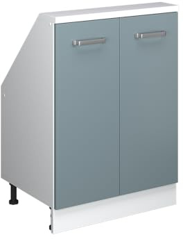Vicco Dachschrägenschrank Rion, Blau-Grau/Weiß | B60 x T46 cm, mit 2 Türen, platzsparend für Dachschrägen