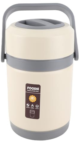 Pssopp Portapranzo Elettrico, Scaldavivande Elettrico Portatile in Acciaio Inossidabile, Contenitore Termico per Pasti da 2 Litri per Viaggi in Ufficio (Beige)