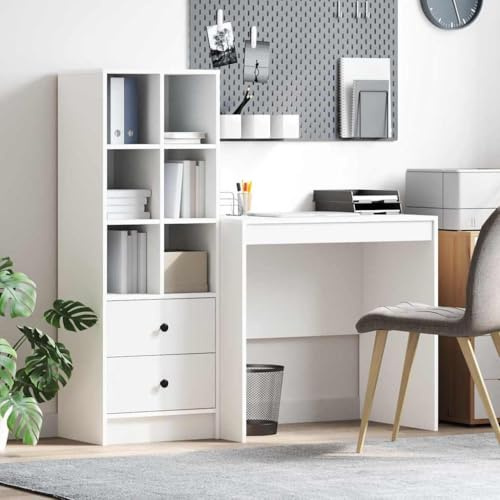 YuuSsea Schreibtisch mit Stauraum, 2-teilig, Weiß, Holzwerkstoff, 80x50x76 cm, modernes Design für Home-Office & Lernbereiche, inklusive Regal & Schublade, praktische Organisation