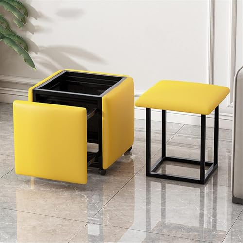 5-in-1 Würfelstuhl, Ottomane, stapelbar, quadratisch, Ottomane, Bank für Wohnzimmer und Esszimmer, Gelb, 35 x 35 x 35 cm