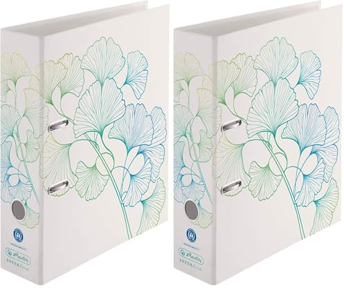 herlitz Ordner maX.file, A4, 8cm Rückenbreite, Motiv: GREENline Gingko (Packung mit 2)