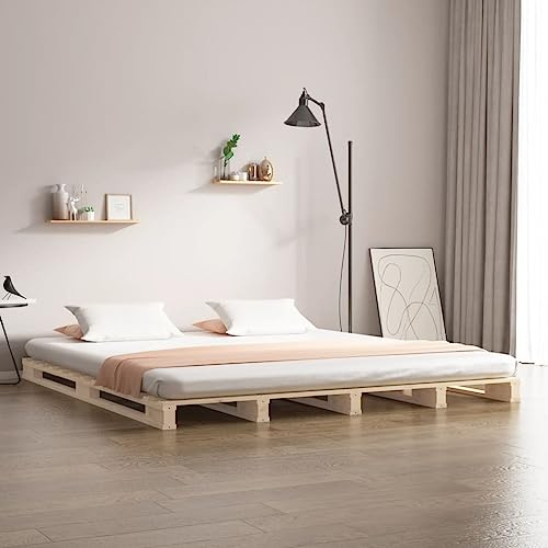Ordellia Palettenbett 180x200 cm Massivholz Kiefer, unbehandelt, Robustes Holzbett, Plattformbett für Schlafzimmer, Stabiler Bettrahmen, 6FT Super King Größe