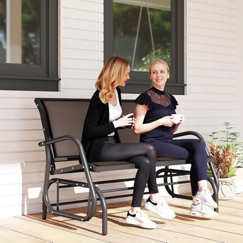 ATOMSTACK MAKER HOMELEN 2-Person Outdoor Glider Bench Swing Loveseat – Rust-Resistant Powder-Coated Steel Frame, Black Patio Double Gliding Chair for Garden, Porch & Deck