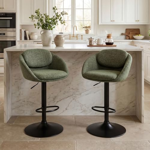 DAYALANE Juego de 2 taburetes de bar giratorios de felpilla para desayuno, altura ajustable, silla de pub con respaldo y reposapiés, taburete de isla de cocina para el hogar, cocina, color verde