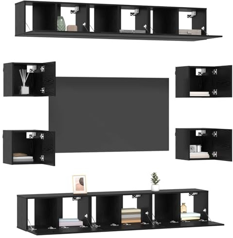 vidaXL TV-Schrankset 10 pcs 180 x 30 x 30 cm Schwarze Eiche, Moderne Wohnzimmermöbel, rechteckiger TV-Ständer, Wandregal, funktional, platzsparendes Design aus Holz