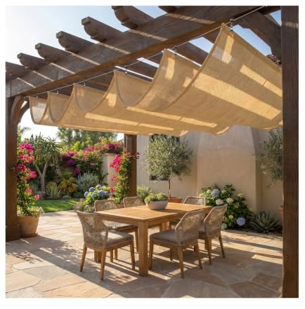 Vela parasole ondulata retrattile, tenda da sole for esterni a forma di U, rete traspirante anti-acqua con blocco UV al 90% for veranda su terrazza(W2*L20m/W6.56*L65.62ft)