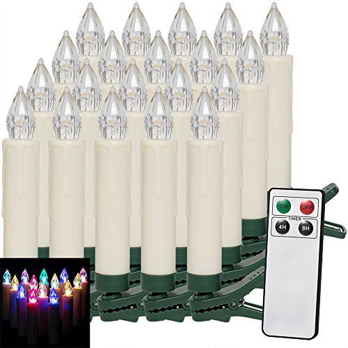 Deuba® LED Weihnachtsbaumkerzen Kabellos 20er Set Bunt Batterie Timer Christbaumkerzen Tannenbaumkerzen Lichterkette Weihnachtsbaum Beleuchtung
